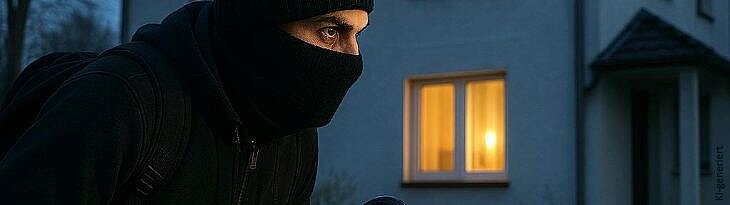 Einbrecher schleicht sich in der Dämmerung heran