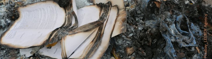 verbrannte Buchseiten und Asche